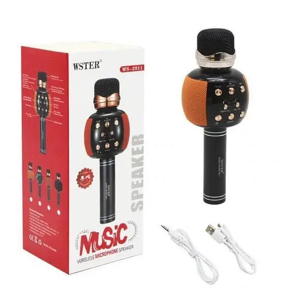 Бездротовий караоке Bluetooth мікрофон з динаміком 5 тембрів голосу USB AUX FM Wster WS-2911 чорно-жовтогарячий - фото 5