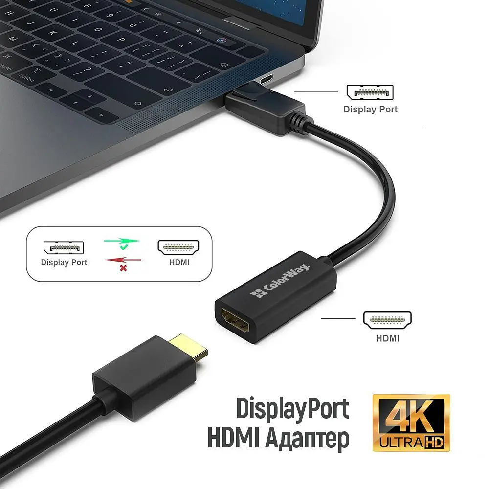 Адаптер Colorway DisplayPort - HDMI (M/F) 4K/30 Гц Black (CW-AD-DPHD) - фото 6