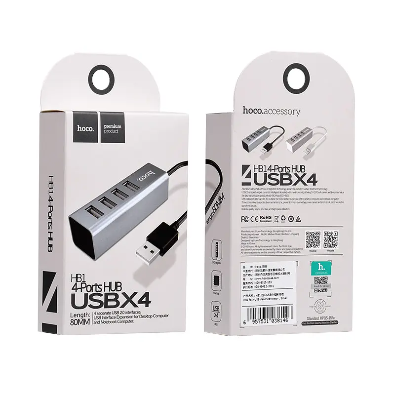Концентратор адаптер хаб Hoco Line machine HB1 1 Usb-A to 4 Usb сірий - фото 5