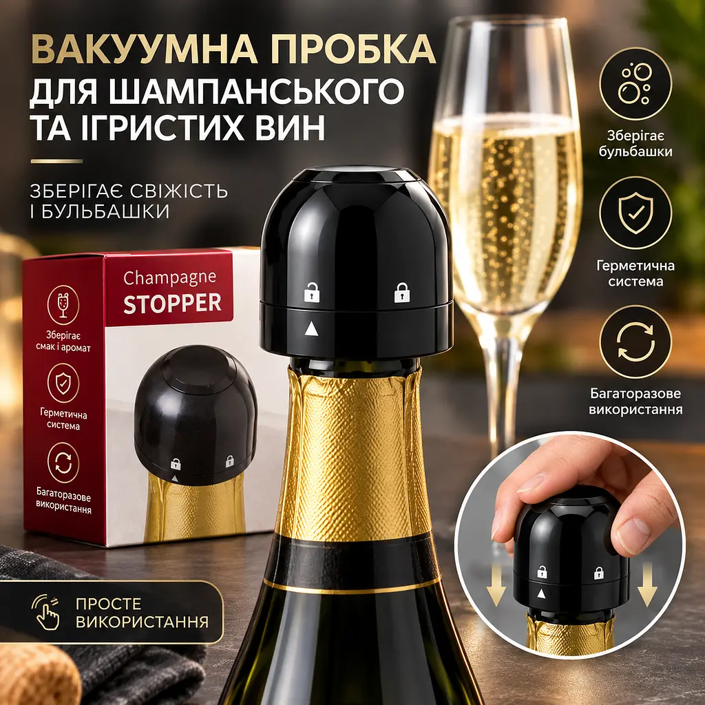 Багаторазова вакуумна пробка WineStopper для шампанського - фото 8