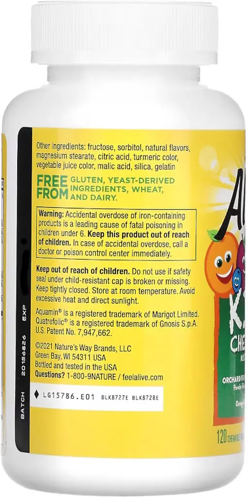 Витамины и минералы Nature's Way Alive! Kids Chewable Multivitamin, 120 жевательных таблеток Апельсин-ягоды - фото 5