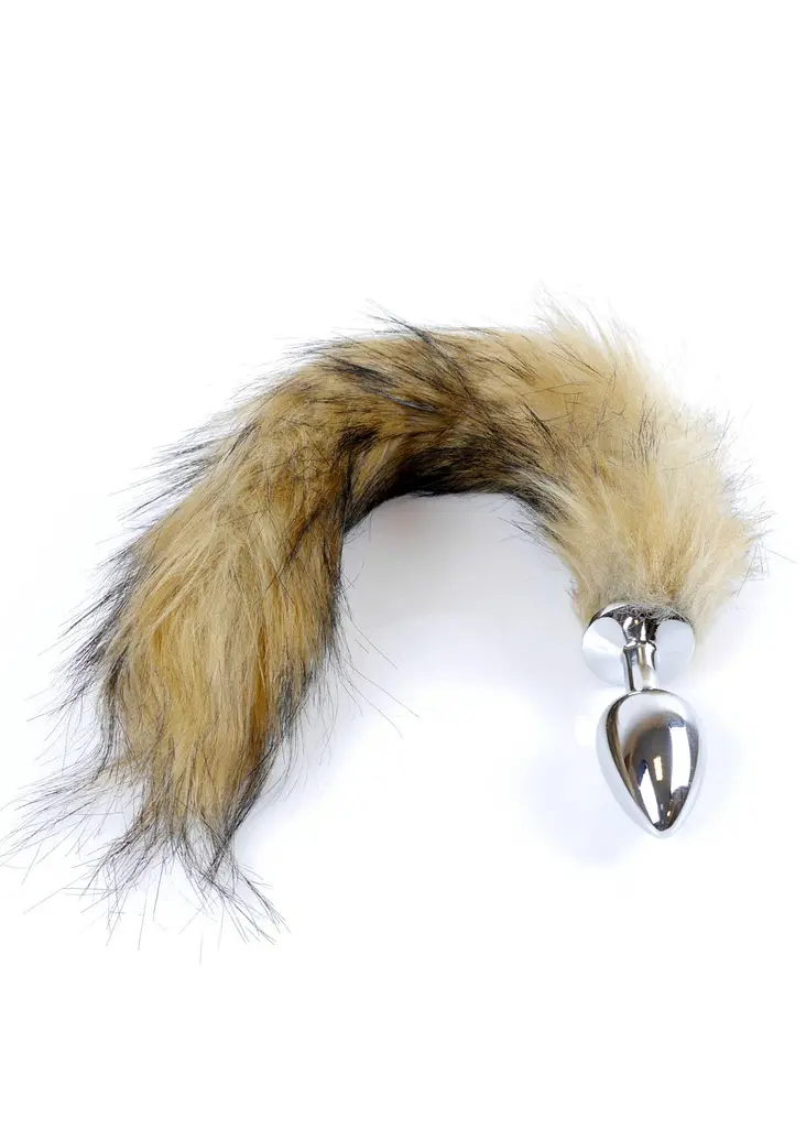 Анальна пробка Fox Tail Brown XL сріблястого кольору - фото 3