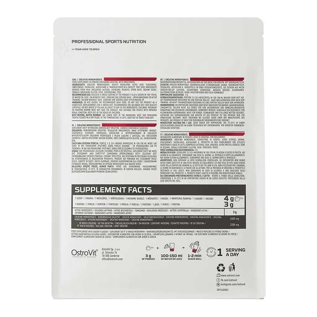 Креатин OstroVit Creatine Monohydrate, 300 грам - Вишня - фото 2