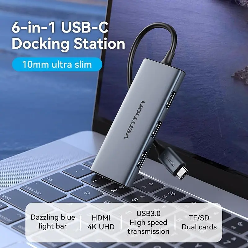 Док-станція USB3.0 Type-C --> HDMI 4K30Hz/TF/3xUSB-A 3.0, 0.15м 6-in-1 Vention - фото 3