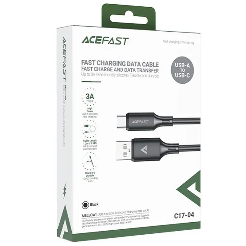 Дата кабель Acefast C17-04 USB to Type-C 3A (1.2m) Black - фото 2