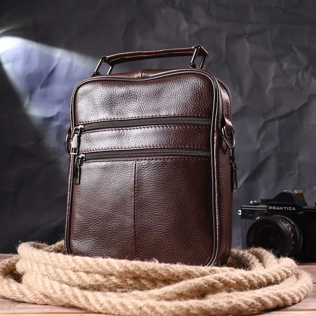 Удобная мужская сумка с ручкой кожаная 21276 Vintage коричневая - фото 8