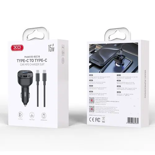 ФМ-модулятор XO BCC18 Smart bluetooth MP3 Car Charger Type-C 3A Чорний - фото 2