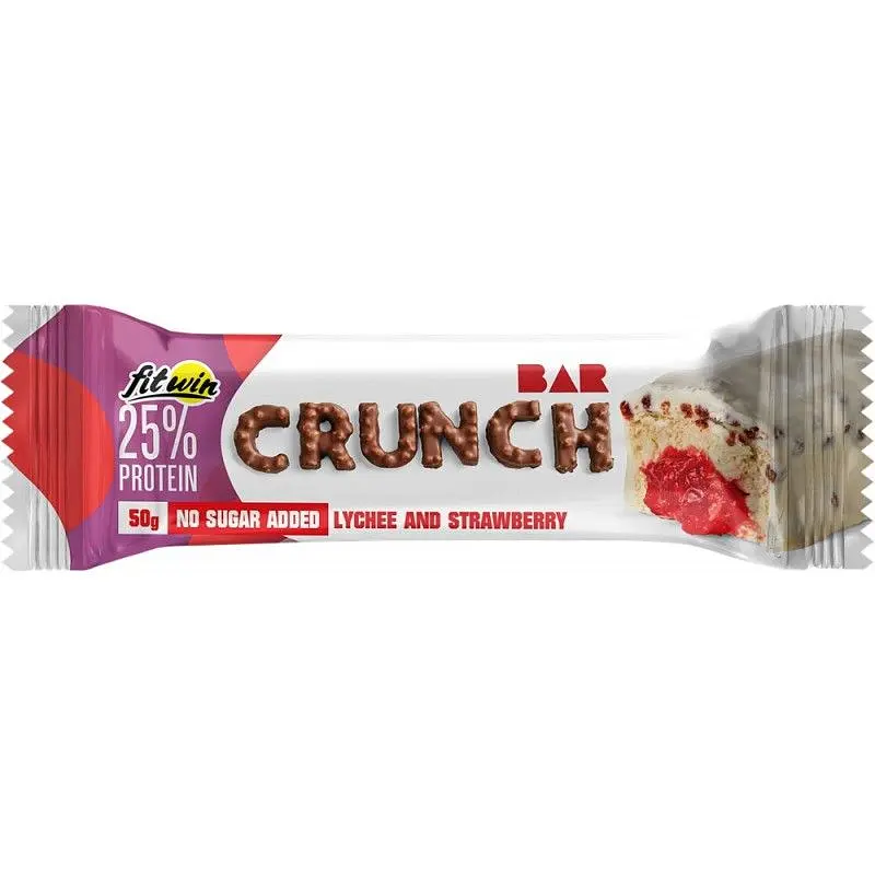Батончик FitWin Crunch Bar 25%, 12*50 грам - Лічі-полуниця - фото 2