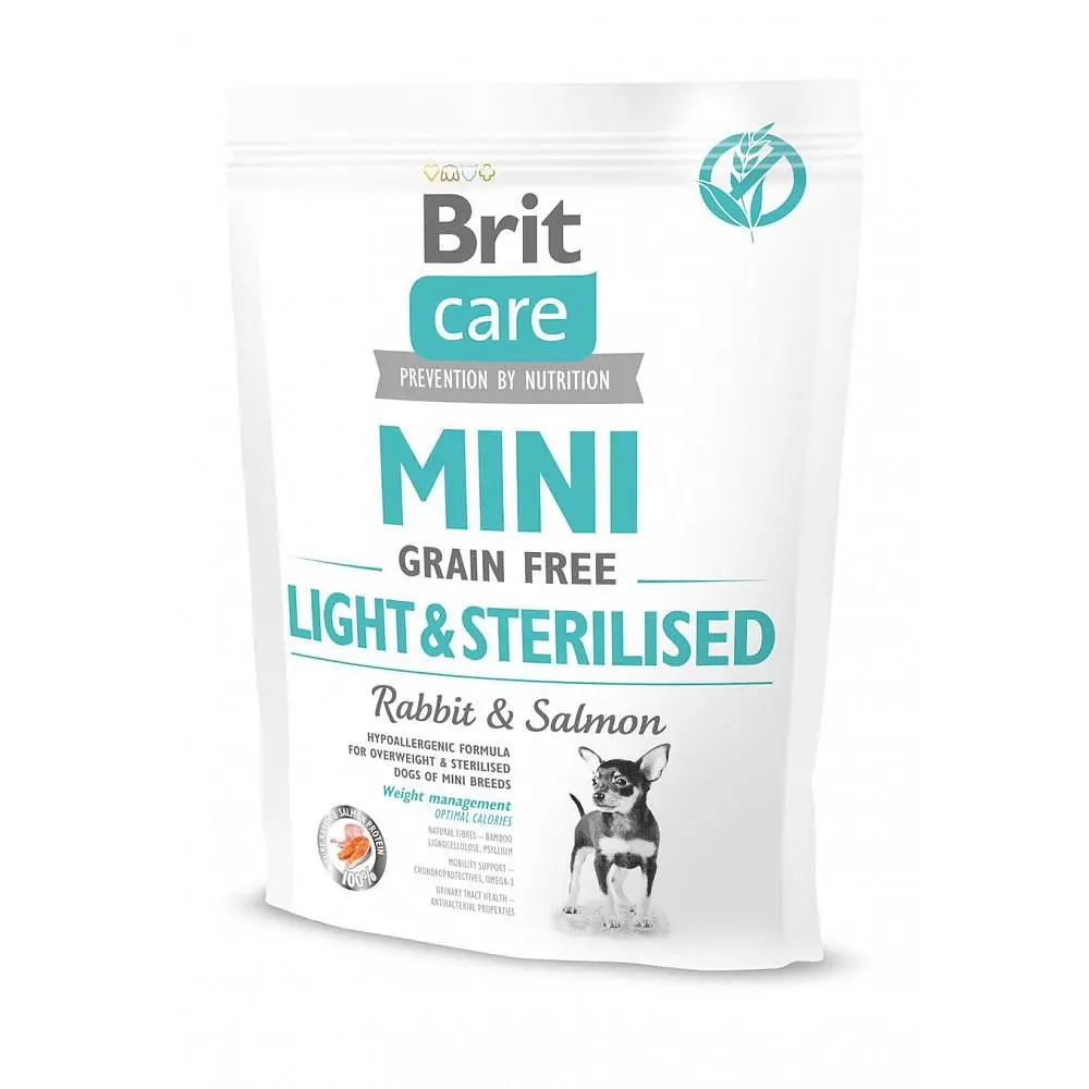 Сухий корм Brit Care GF Mini Light & Sterilised для дорослих собак дрібних порід із зайвою вагою або стерилізованих, з кроликом і лососем 400 г (арт.170786/521074)