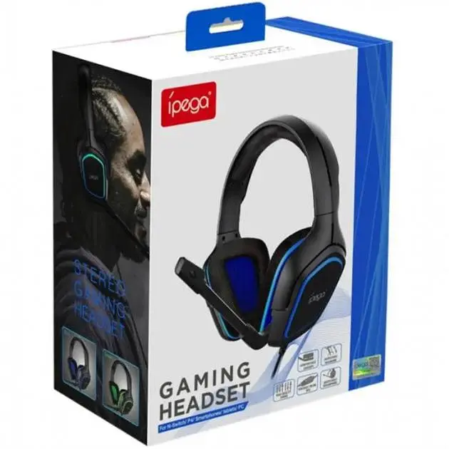 Проводная игровая гарнитура iPega Gaming PG-R006B, 3.5mm, Noice Reduction, black-blue - фото 6