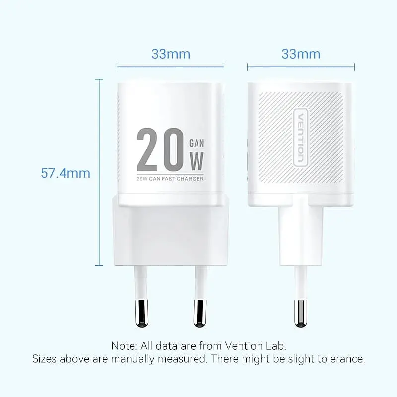 Зарядний пристрій 1xUSB-C 20W GaN+USB-C cable М-М Білий Vention - фото 2