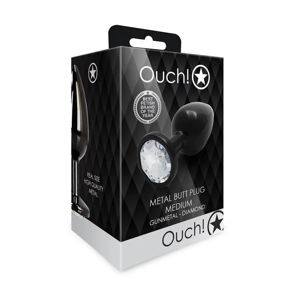 Анальна пробка Ouch! Round Gem Butt Plug M, 8 см (чорний) - фото 7