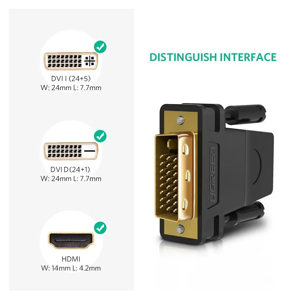 Переходник DVI 24+1 M to HDMI F black Ugreen (20124) - фото 2