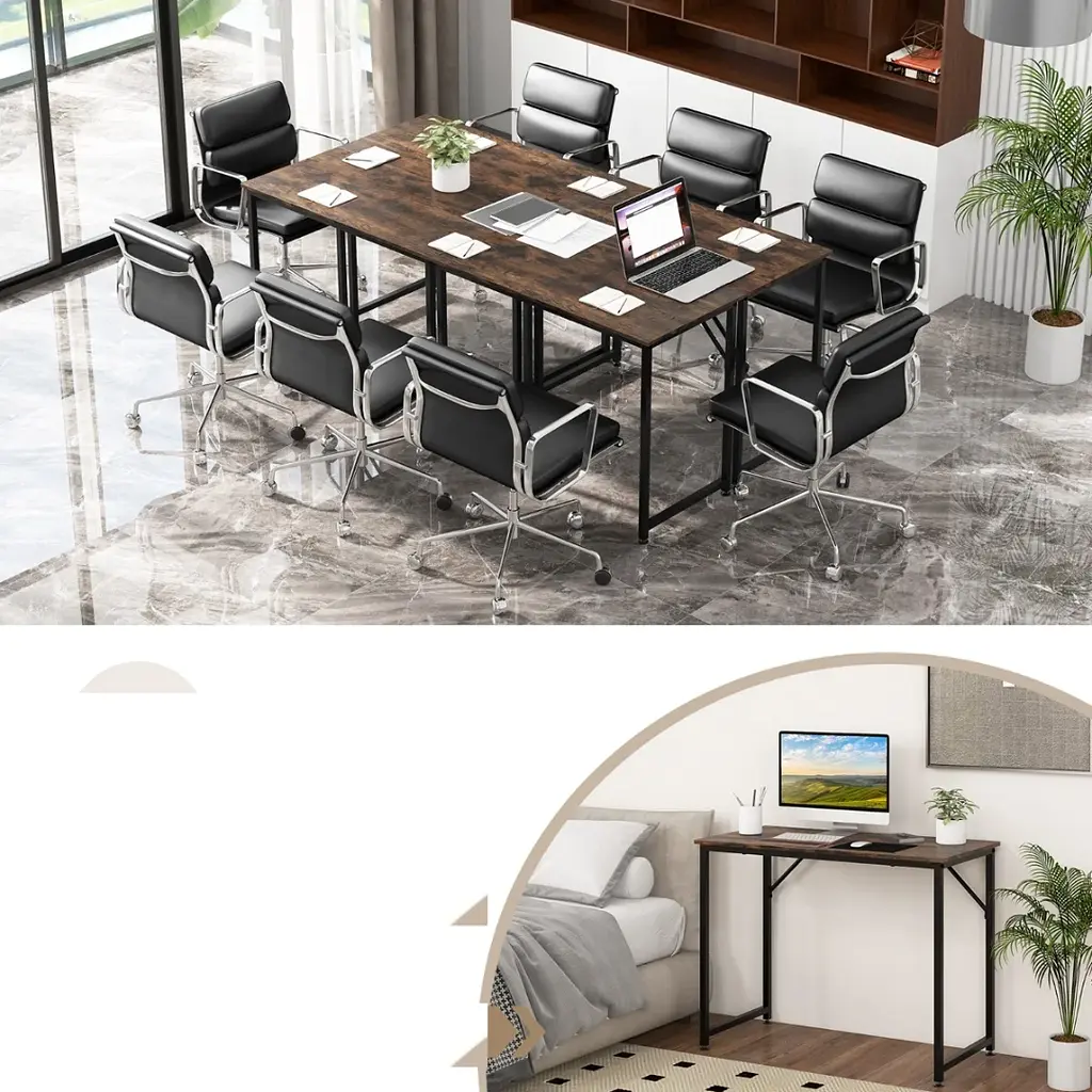 Письмовий стіл Costway Homart із сталевим каркасом коричневий - фото 12