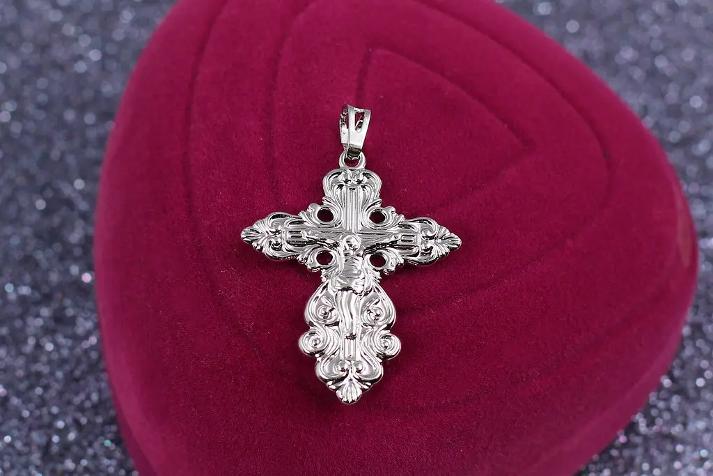 Хрестик Xuping Jewelry каплевидний 3 см сріблястий