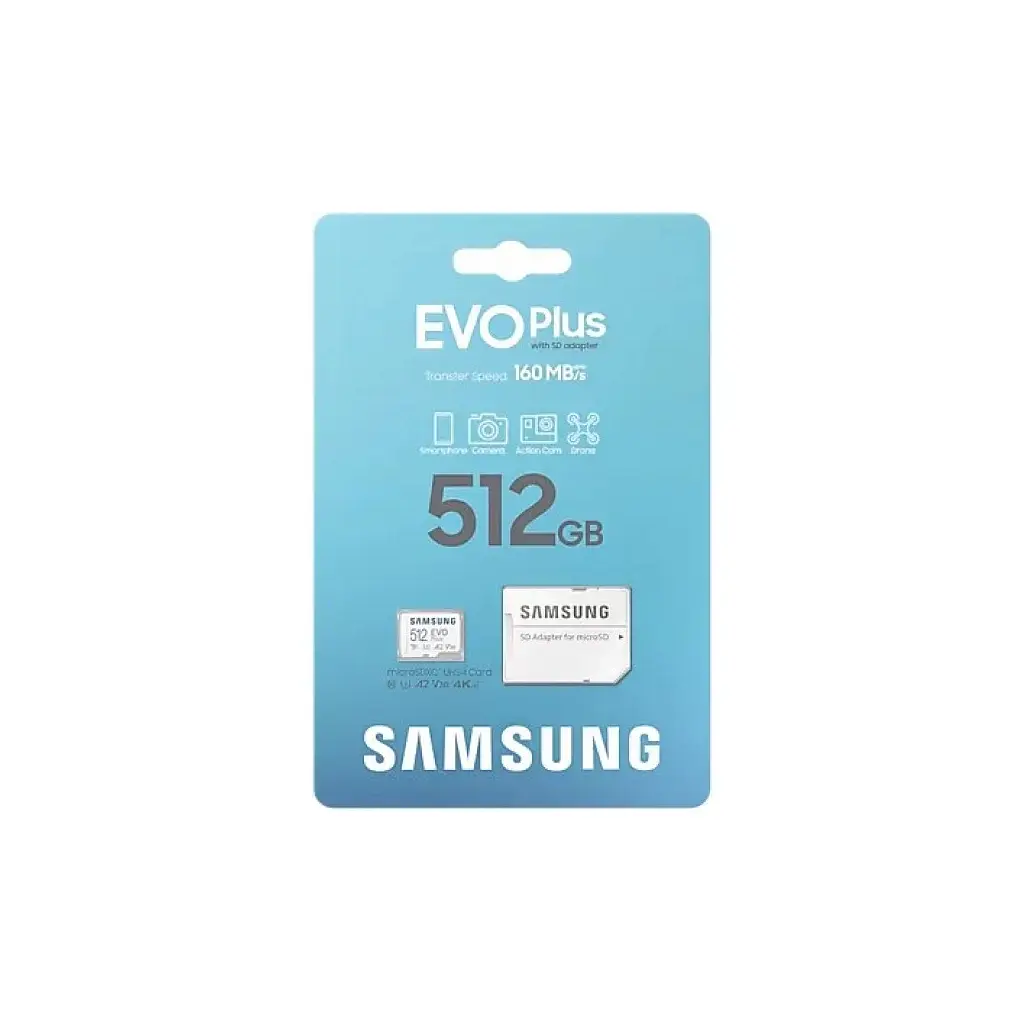 Карта памяти Samsung 512 GB microSDXC Class 10 UHS-I U3 V30 A2 EVO Plus+SD Adapte (MB-MC512SA/EU) - фото 8
