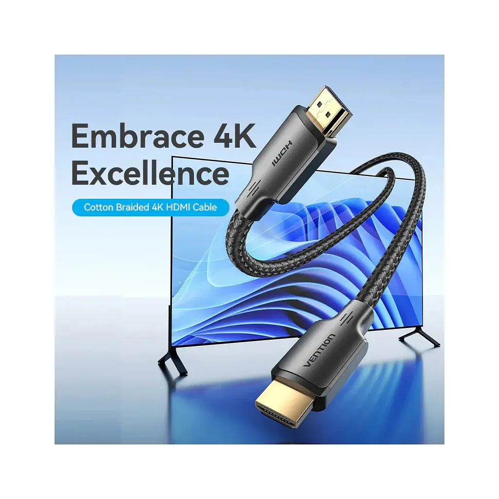 Кабель мультимедійний HDMI M to HDMI M 10.0m 4K30Hz cotton braided black Vention (ALLBL) - фото 2