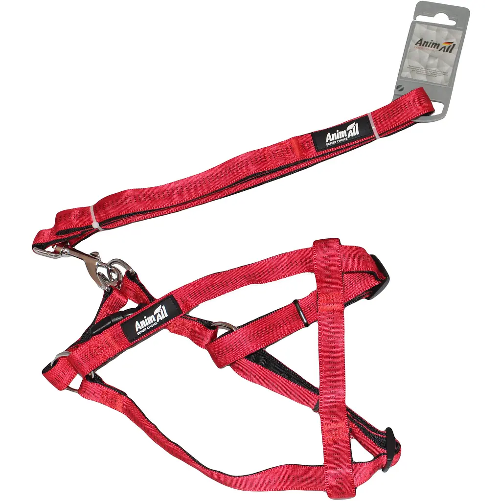 Шлея с поводком для собак AnimAll Red, 40-65х1,5/120х2 см - фото 2