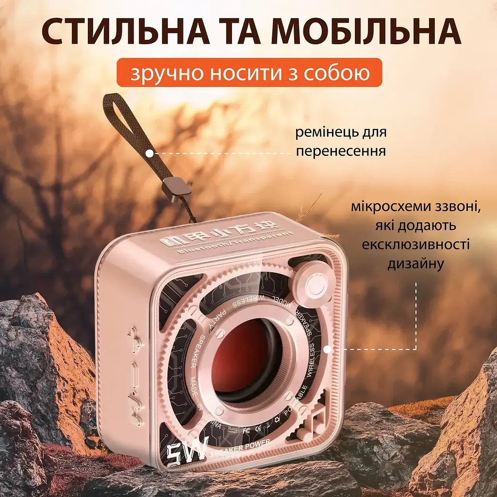 Портативна міні-колонка 5W BT/TF/USB/AUX 5 Вт, рожевий Smart X DW12P - фото 4