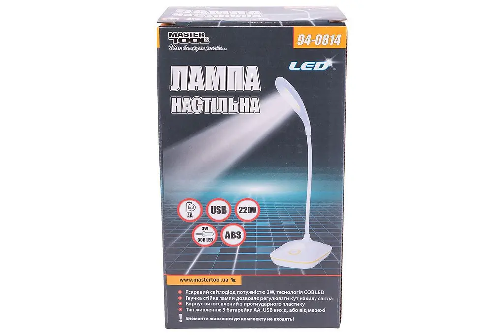 Лампа настільна LED гнучка стійка USB та батарейки Mastertool 94-0814 3Вт x 1 режим - фото 5