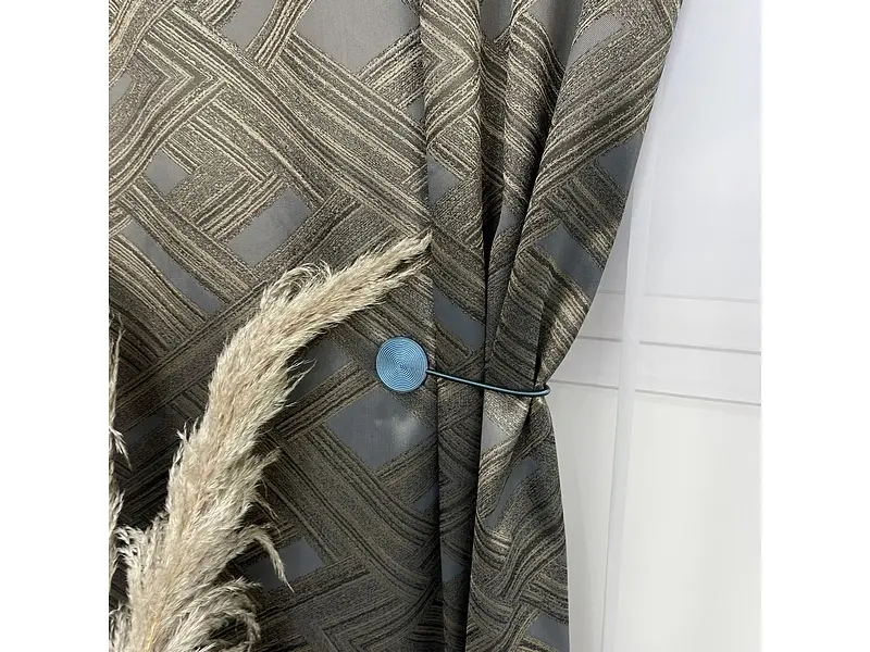 Жакардові штори "геометрія" блідо-синього кольору 2шт. 150х270 з білим шифоновим тюлем 400х270, на т ALBO pbe0052586 - фото 7