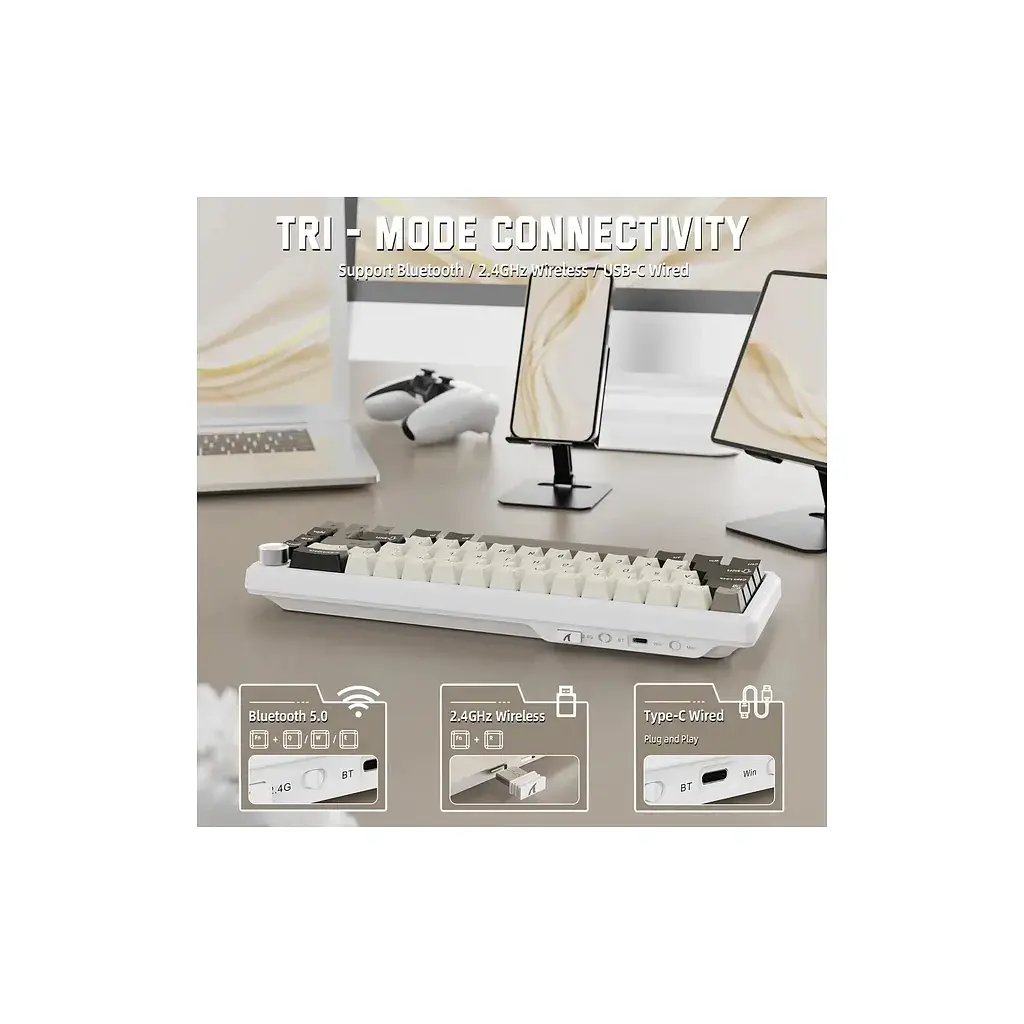 Клавіатура Attack Shark X66 RGB Wireless/Bluetooth/USB UA White Cheese (X66CW_AS) - фото 3