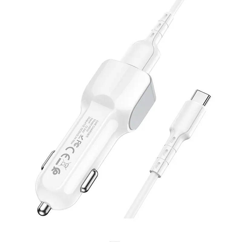 Автомобільний зарядний пристрій Avantis A910 Grand style (2USB/2.4A) + USB кабель Type-C- білий
