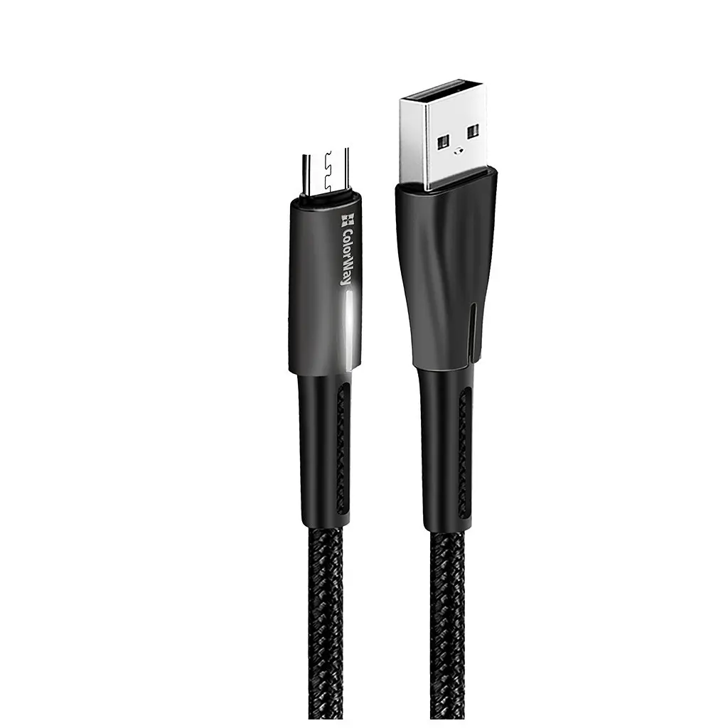 Дата кабель USB 2.0 AM to Micro 5P 1.0m zinc alloy + led black ColorWay (CW-CBUM035-BK) - фото 4