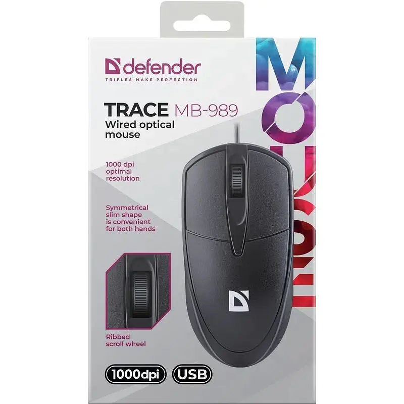 Компьютерная мышка Defender Trace MB-989 USB 3кн. 1000dpi черная (52989) - фото 2
