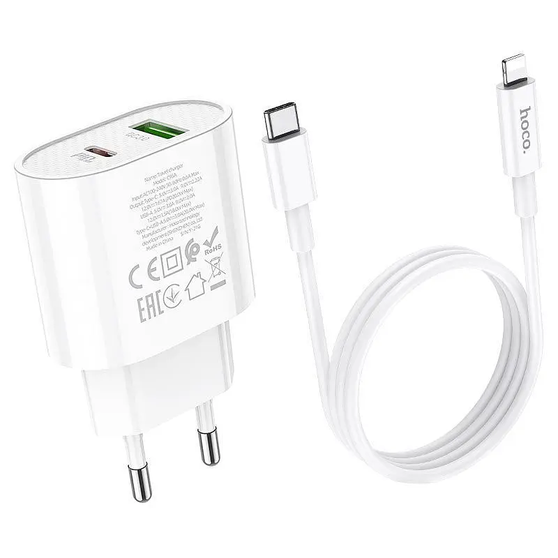 Мережевий зарядний пристрій Hoco C95A Lineal PD20W+QC3.0 + Cable USB-C to Lightning White [757326] [76051] - фото 4