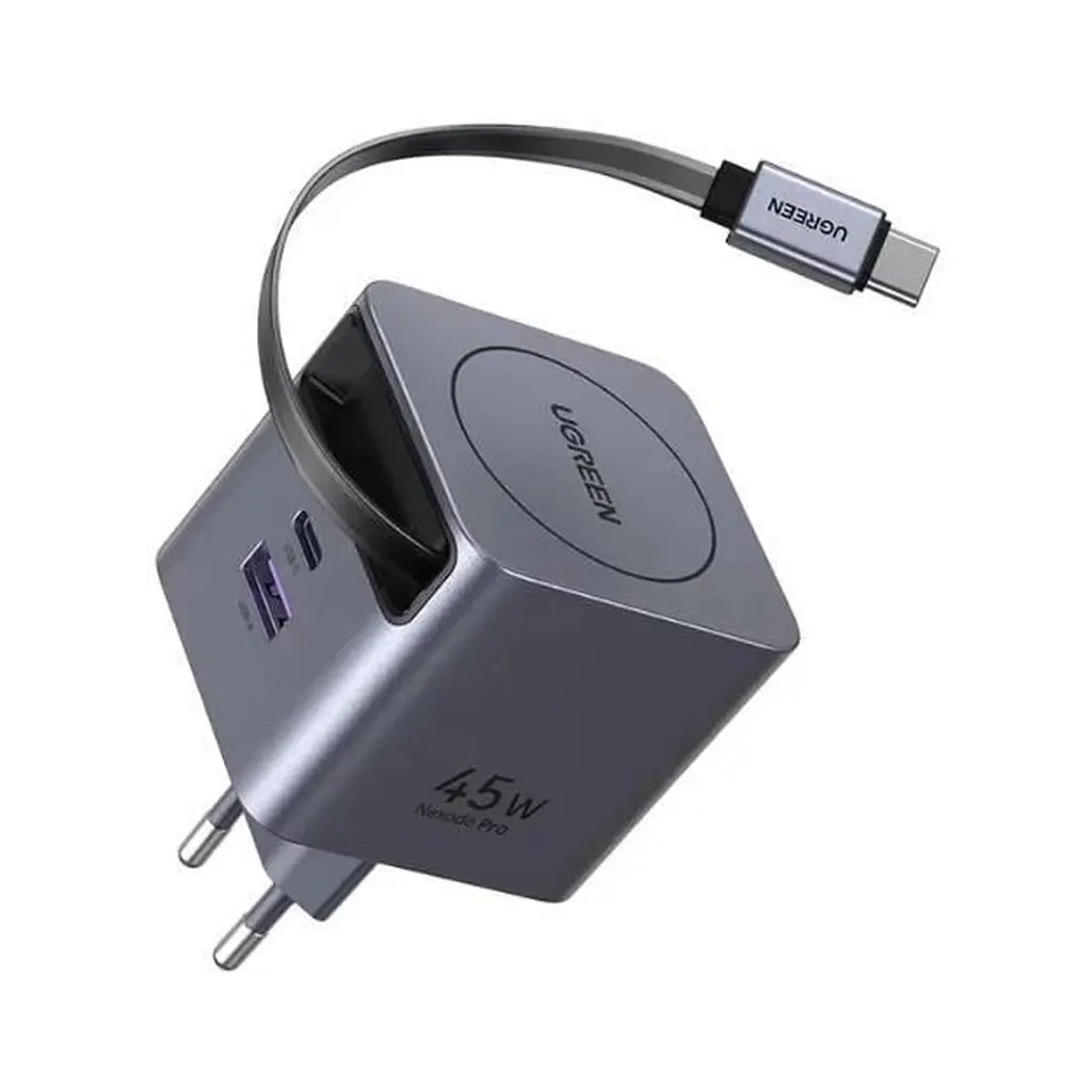 Зарядний пристрій Ugreen USB-C PD45W GaN + cable USB-C to USB-C retractable (65822) - фото 2