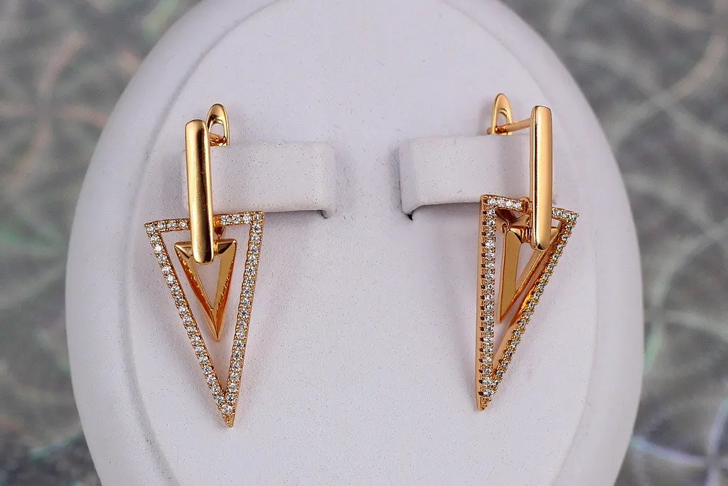 Сережки Xuping Jewelry подвійний спис 3,5 см золотисті - фото 2