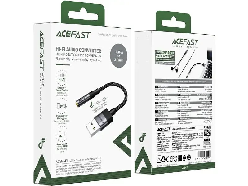 Адаптер Acefast J13 audio 3.5 - USB 15 см Black (6974316285298) - фото 6