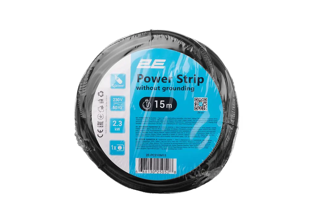 Подовжувач мережевий 1 розетка 15 м 2E Power Extension 1 Type F 15m 10A Black - фото 2