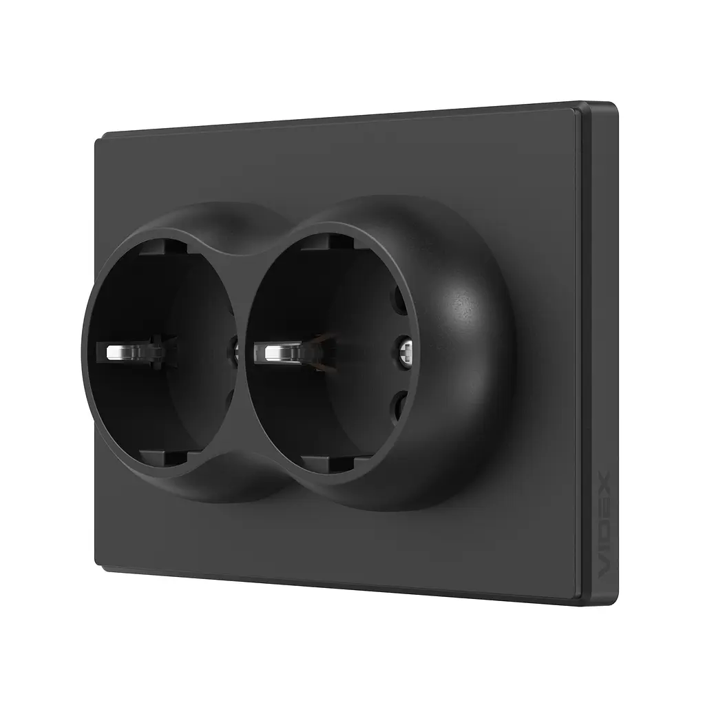 Розетка подвійна із заземленням вугільно-чорна VIDEX NOTA (VF-NT-SK2G-BL) VIDEX (28880-000)