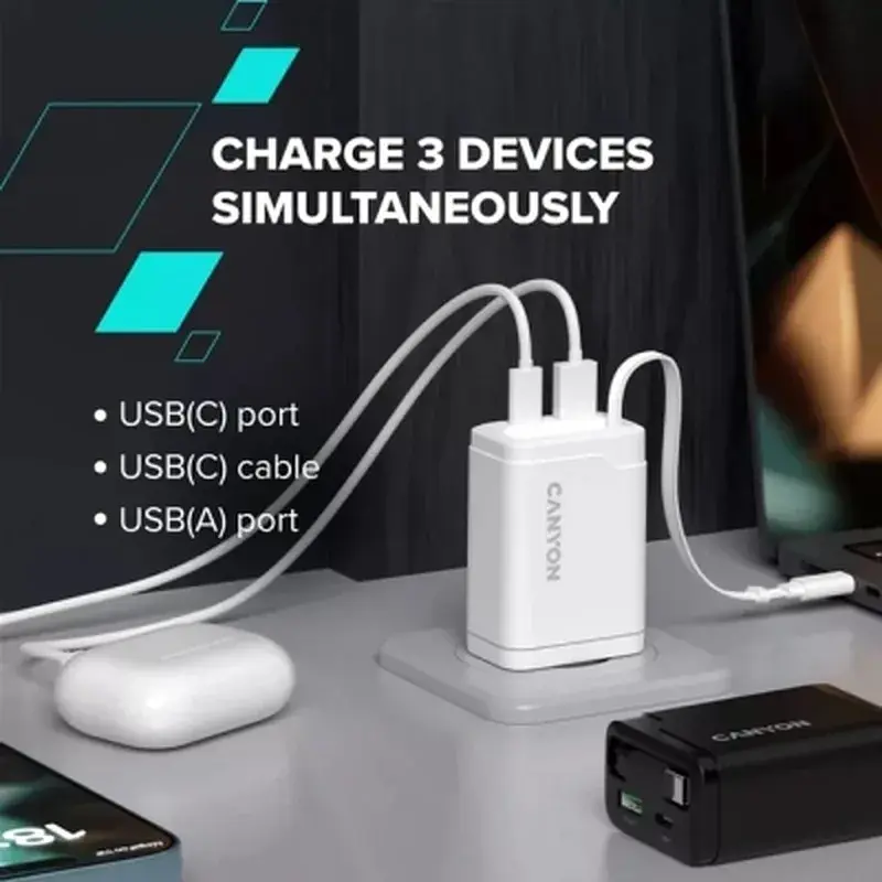 Зарядний пристрій Canyon 1xUSB-C PD65W + 1xUSB QC3.0 + cable USB-C to USB-C black (CNS-CURC65ACB) - фото 10