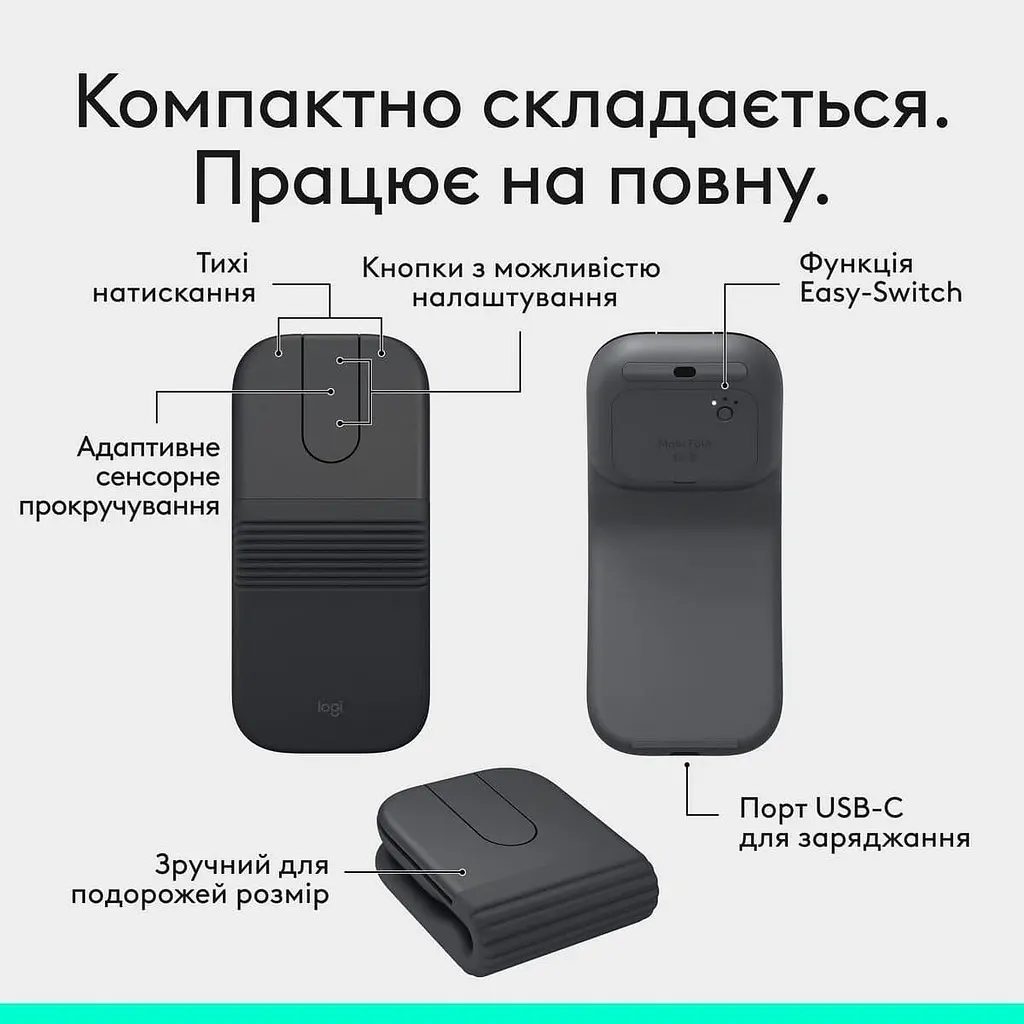 Миша Logitech Mobi Fold Wireless Mouse Graphite (910-007604) - фото 5