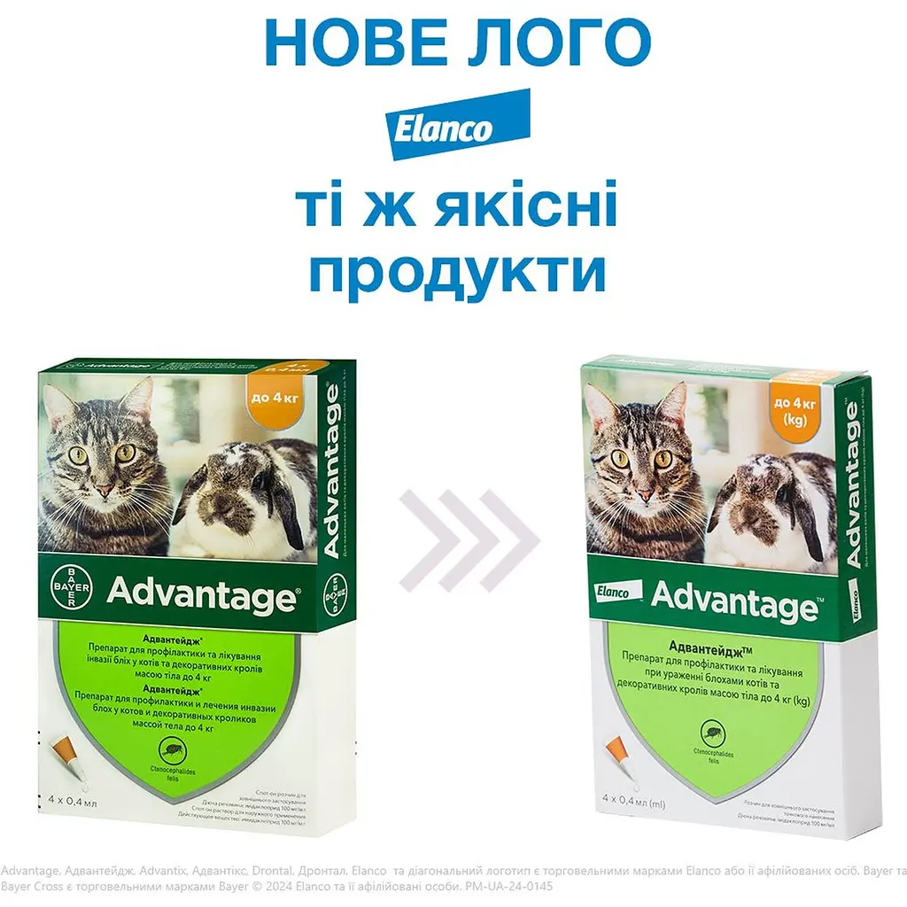 Капли от блох Elanco Advantage для кошек и кроликов до 4 кг 0.4 мл x 4 пипетки - фото 3