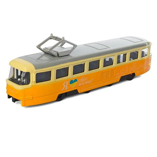 Трамвай M 5660 метал,1:70 інерційний 18,5см відчиняються двері в коробці (6903317521630) Жовтий - фото 2