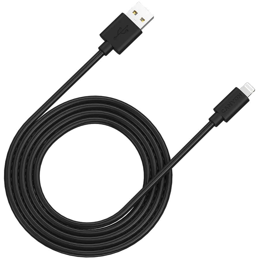 Кабель Lightning Canyon Charge & Sync USB-A to Lightning 2m Чорний (CNS-MFIC12B)