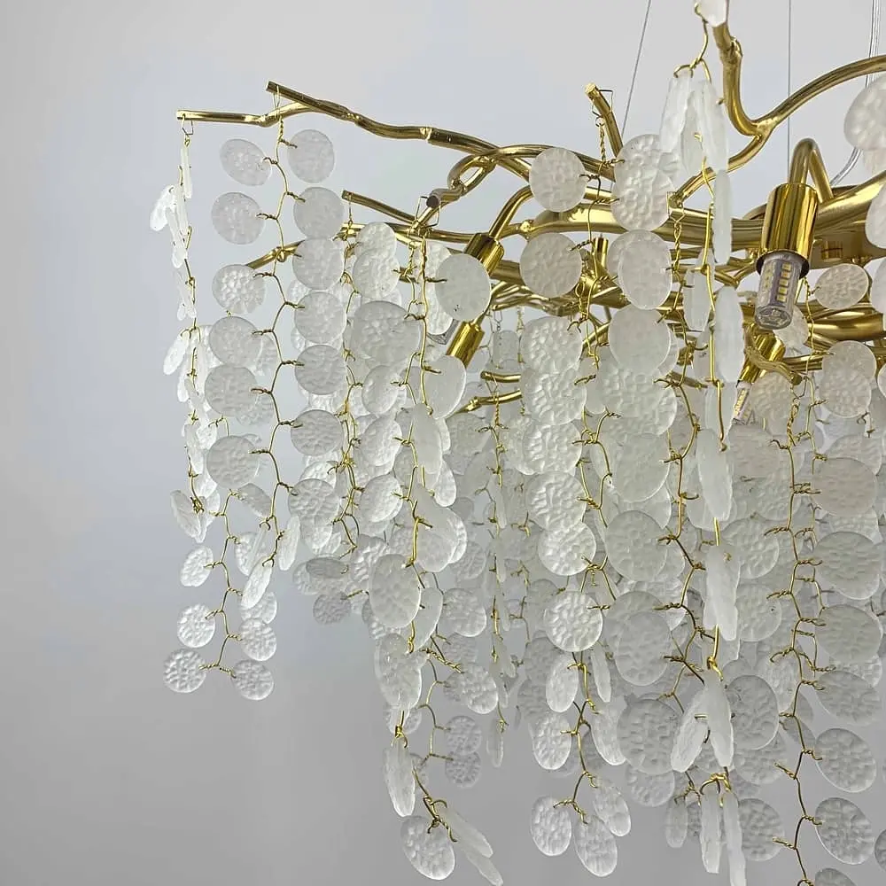 Золотая люстра с белыми подвесками Ø 100 см | Ст. 701D-1000 GD+FR | Line F - фото 4