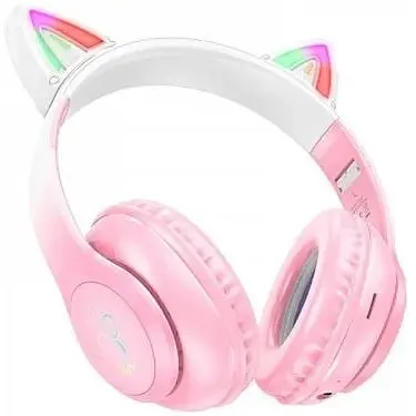 Наушники беспроводные Hoco Cat Ears BT Headphones W42 с ушками бело-розовые - фото 3