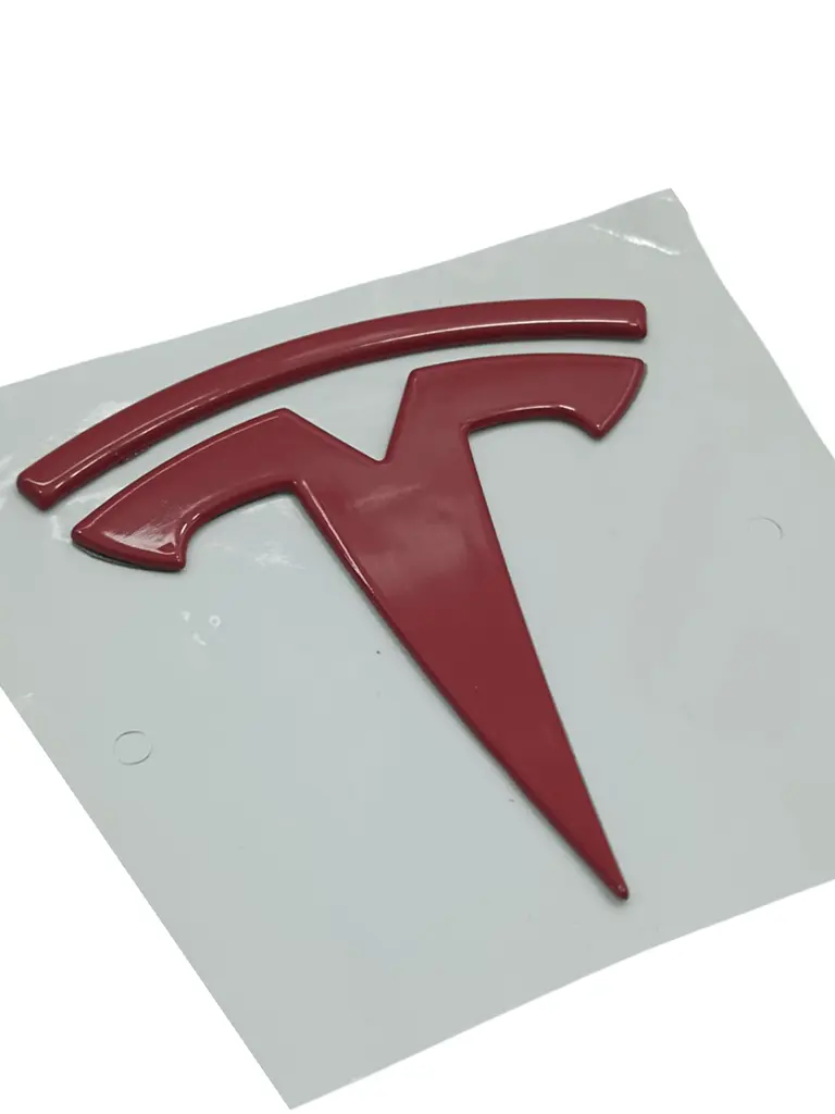 Емблема задня Tesla Y 86 мм Червона глянцева, Метал (на скотчі) - фото 2