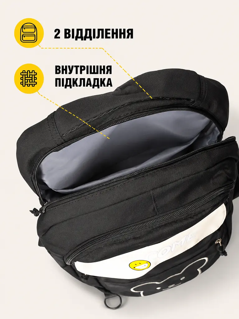 Підлітковий шкільний рюкзак 43×30×18 см для навчання та міста, 2 відділення, 2 передні кишені й антивор, чорний (49676343) - фото 4