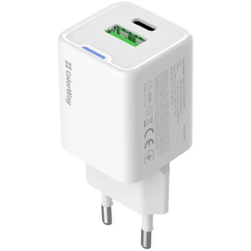 Зарядний пристрій ColorWay USB-C PD20W + 1xUSB QC4.0 white (CW-CHS062PD-WT) - фото 2