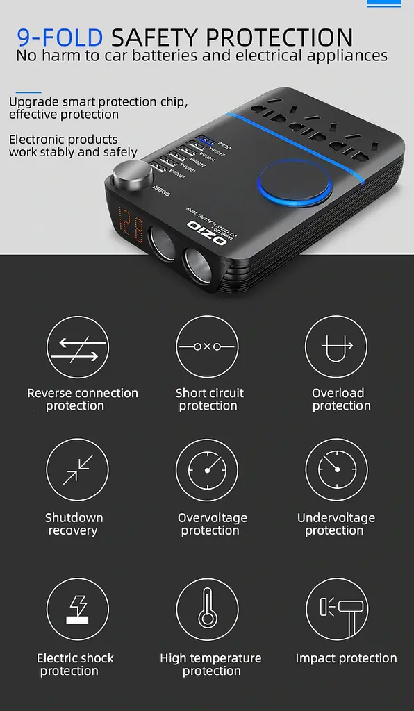 Универсальный автомобильный инвертор OZiO 12V в 220V 200w преобразователь - фото 9