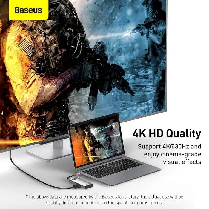 USB-хаб Baseus Metal Gleam Series 4-in-1 Multifunctional Type-C Hub Docking Station Gray (CAHUB-CY0G) [75254] - фото 7