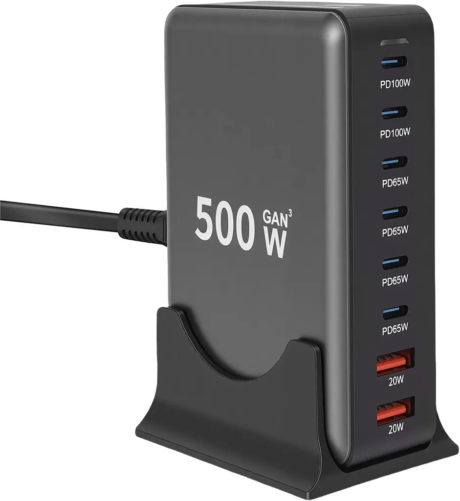 Мережева зарядна станція ILEPO 500W на 2 USB+6 Type-C мультизарядний пристрій потужний блок живлення Black (19339) - фото 2