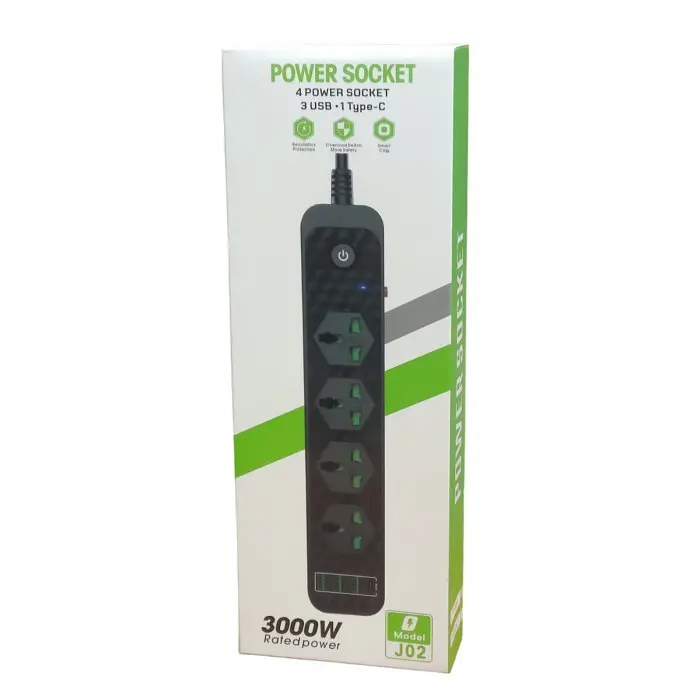 Мережевий подовжувач білий фільтр на 4 розетки та 3 USB 3,4A та 1 Type-C Power Socket J02 - фото 5