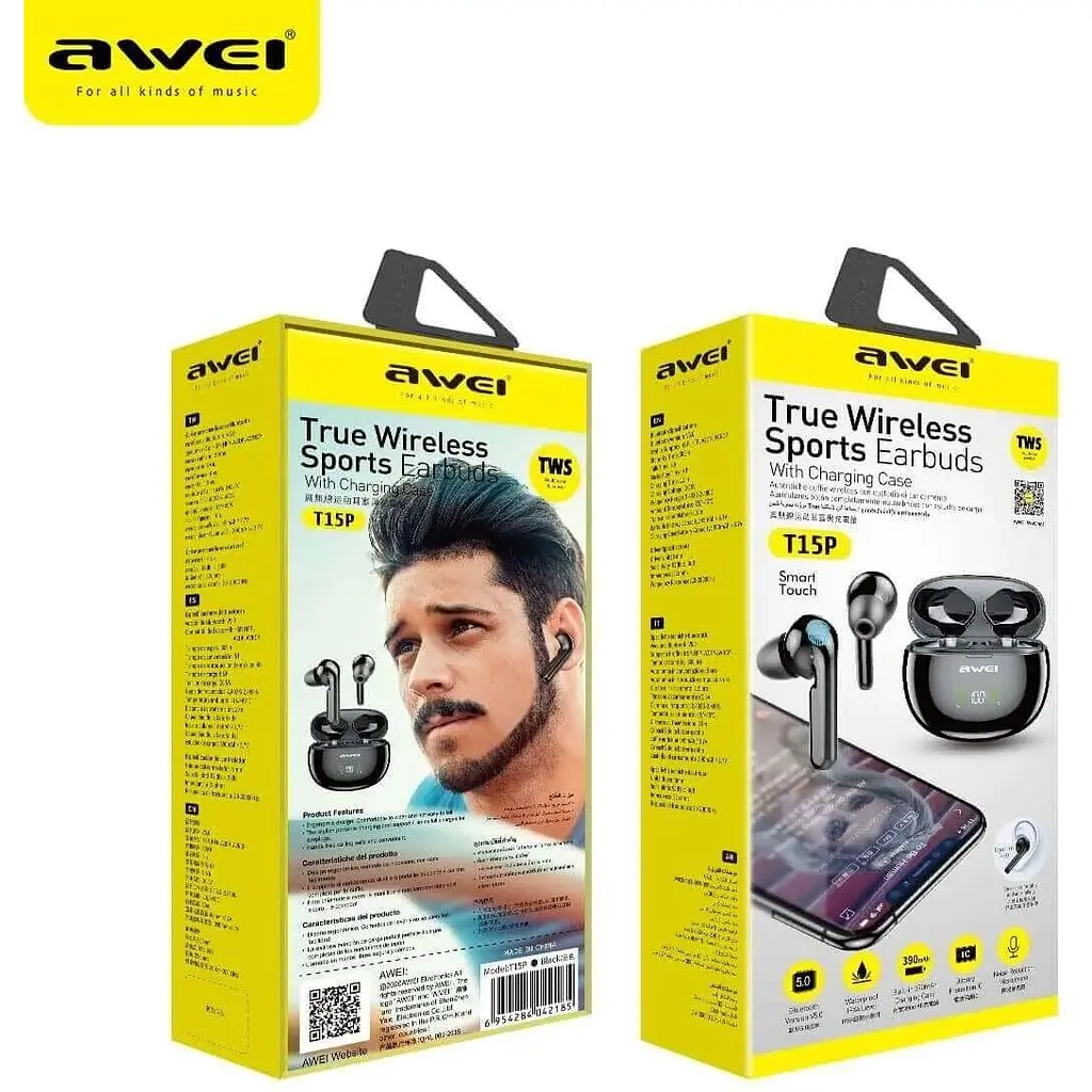 Наушники беспроводные Awei T15P TWS Bluetooth стерео гарнитура черная - фото 7